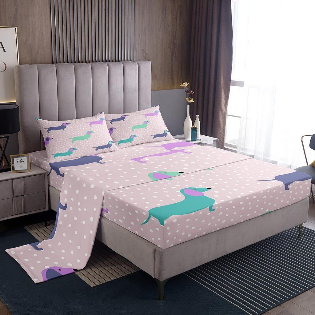 Animal Cat and Dog Pattern Bed Hat Four-piece Bedding Set Bedroom Dormitory Bedding Decoration