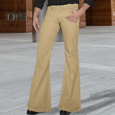 Heren Uitlopende Broek met 4 Zakken Middelhoge Taille Effen Kleur Knoop Rits Vlieg Lange Broek Werk Reizen Vrije Tijdskleding