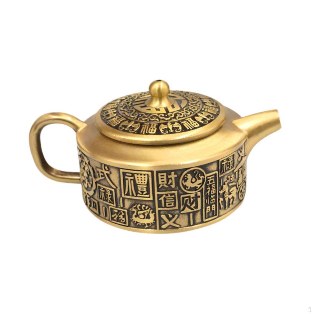 Brass Traditional Chinese Teapot Tabletop Decoration Versatile Handheld 4.7x3.2x2.3inch for Spring