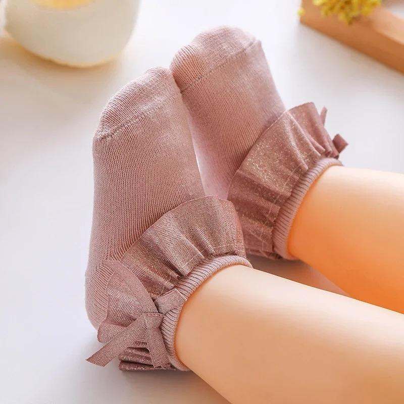 

Носки с кружевом для новорожденных, носки принцессы с бантом, детские хлопковые носки для девочек на весну и осень M