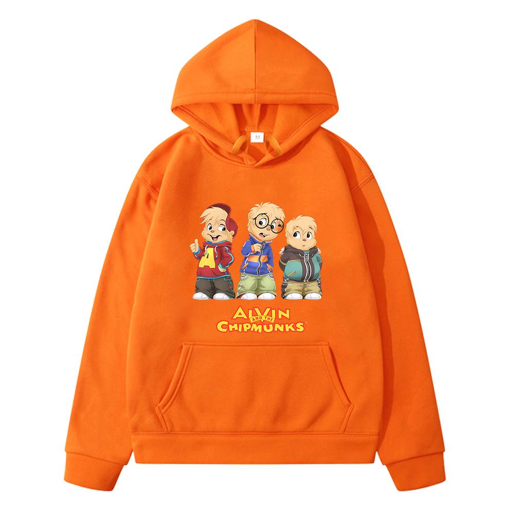 Элвин и бурундуки костюм принт аниме худи Флисовая куртка Кавайная толстовка y2k пуловер Осень Мультяшные худи одежда для девочек 130 оранжевый