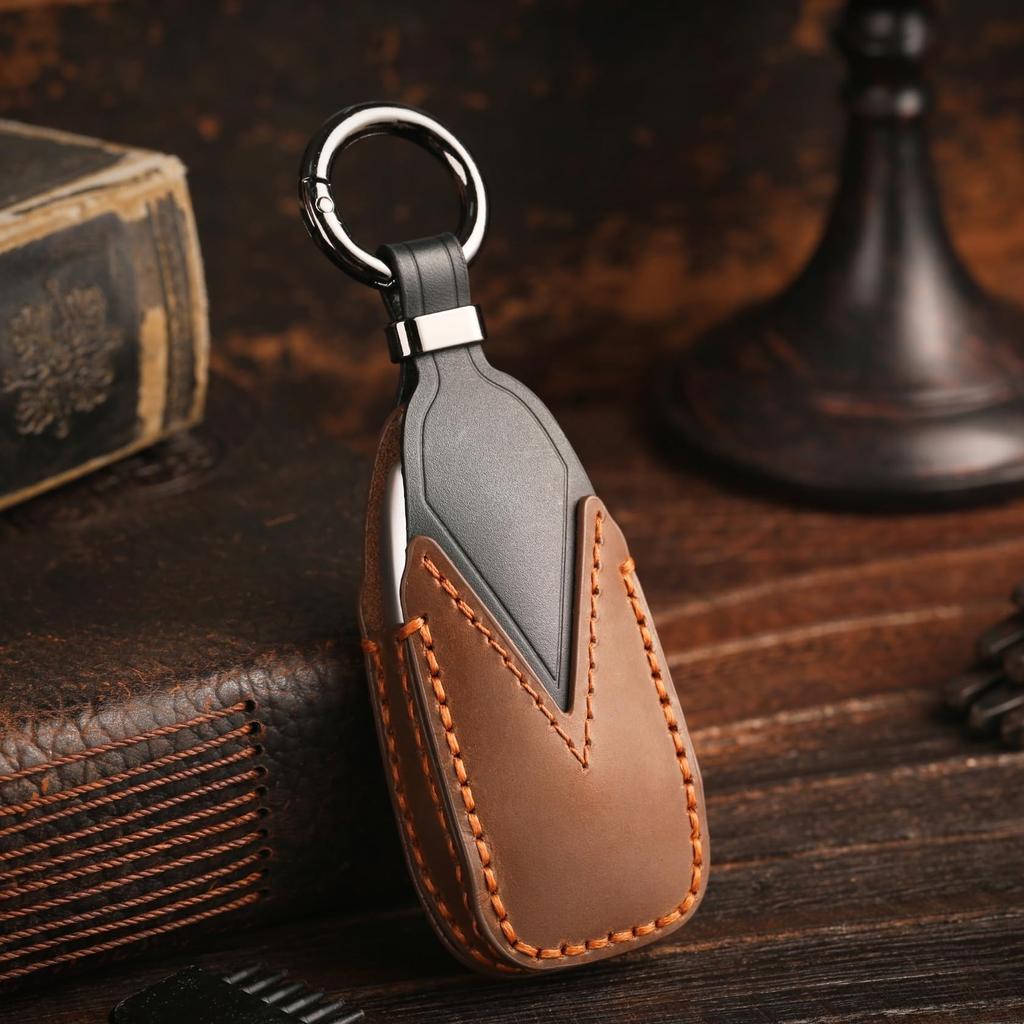 Smasol Genuine Leather Key Cover Case for Mercedes-Benz A-Class, B-Class, C-Class, E-Class, GL-Class, GLB, GLC, and GLE (Genuine Leather/Type-E Brown)
