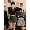Spicy Girl Wool High-Waist A-Line Shorts: Women's Autumn/Winter Casual Black Wide-Leg Bootcut Pants