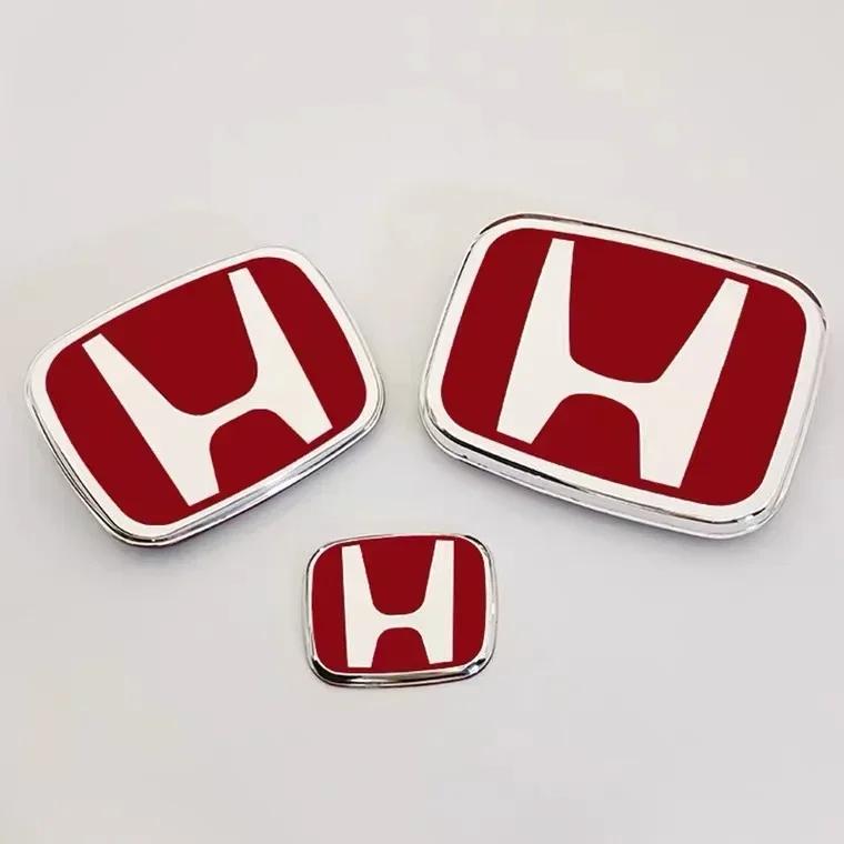For Honda Civic Accord City CRV Jade Fit Odyssey Hybrid Red Black Blue Interior Car Steering Wheel Emblem H-Sticker CB0