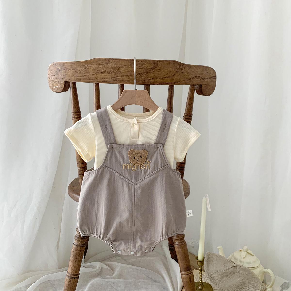 

2024 Новый детский комбинезон с медвежонком: Стильный однотонный комбинезон с коротким рукавом для мальчиков и девочек 73 cm