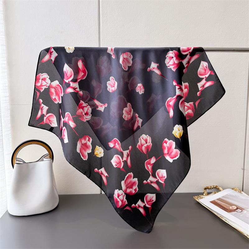 Elegant Printing Imitation Silk Scarf Square Scarf High-End Shawl Versatile Neck Small Square Scarf Headscarf