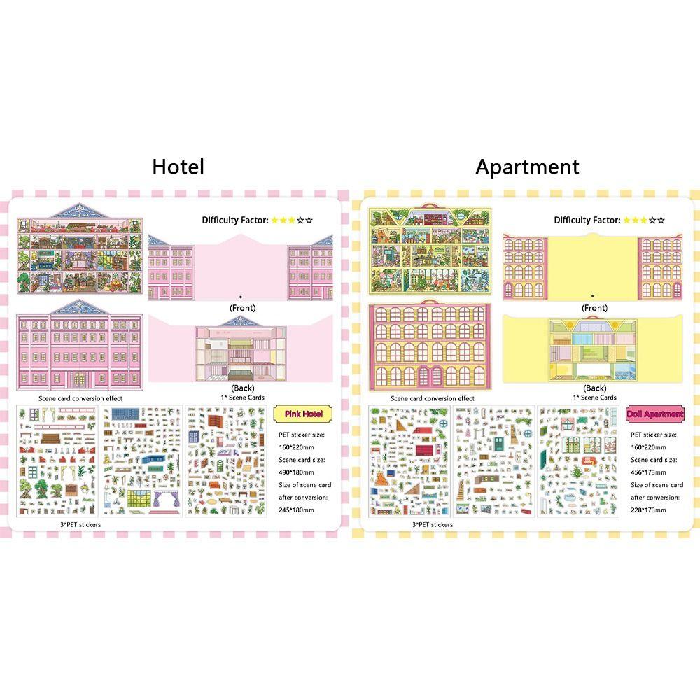 2.5D Landschaftsaufkleber Mehrfarbig Wohnungs-Landschafts-Aufkleber-Set Rosa Hotel Cartoon-Muster Landschaftsgestaltung Decal Scrapbooking
