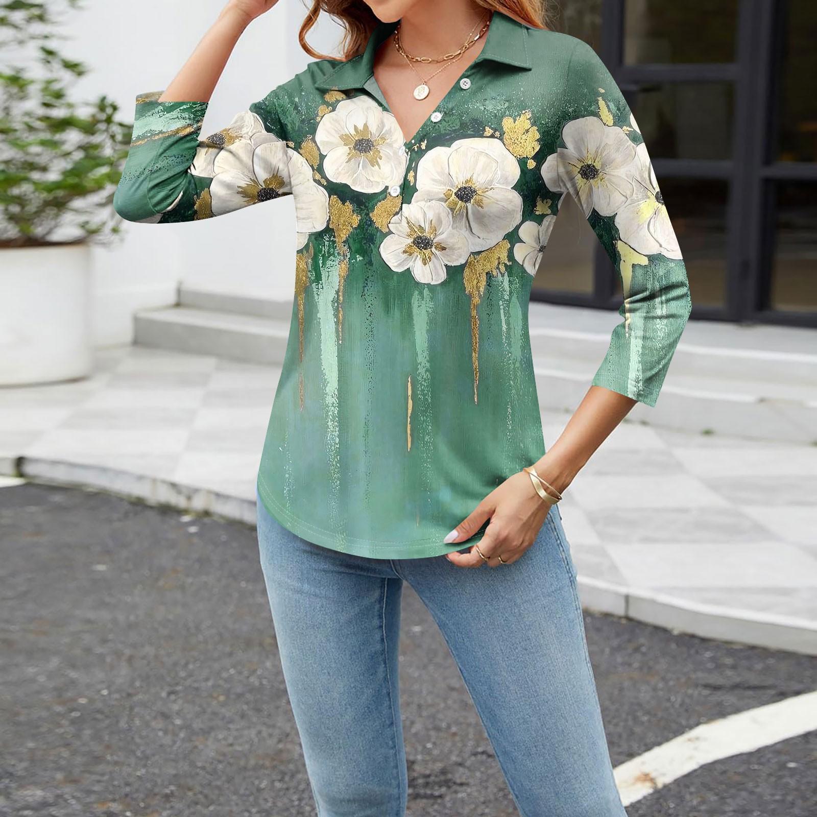 

Женский модный повседневный топ на пуговицах с длинным рукавом и цветочным принтом, v-образным вырезом и пуговицами L арбуз красный