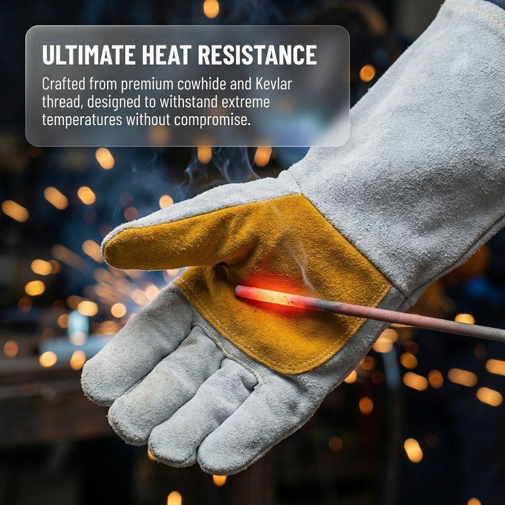 Cowhide Heat Resistant Gloves Durable Thick Leather Gloves Protective Gloves  Welding Work