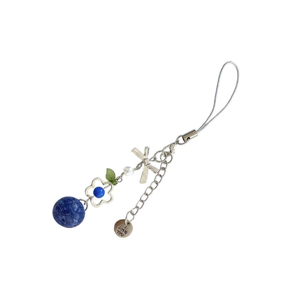 Adorable Blueberry Phone Charm Keychain With Chain For Girls Cute Spring Accessory Durable Alloy Material Lightweight Gift Idea