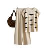 Fashion Suit Women's Summer New Striped Knitted Sweater Top + High Waist Wide Leg Pants Casual Two-piece Set