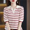 POLO-Kragen Baumwolle Kurzarm T-Shirt Damen Sommer Neu Locker und Dünn Strickpullover Süßer Stil Kurzes Westliches Oberteil