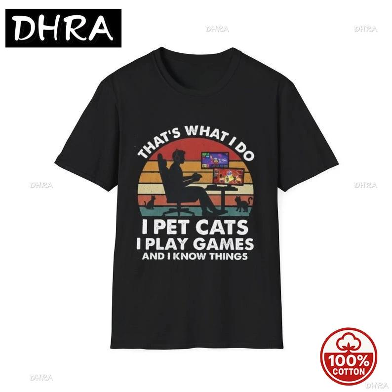 I Pet Cats Play Games Funny Gamer Cat Lover TShirt Gift for Cat Lover Cotton Printed Graphic Tees Boys Unisex Fashion TShirt S