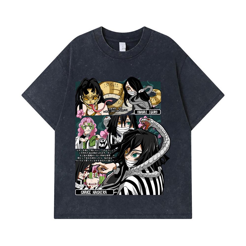 275 GSM Washed T-shirts 100% Cotton Demon Slayer V17 Obanai Print Unisex Heavy Cotton T Shirt
