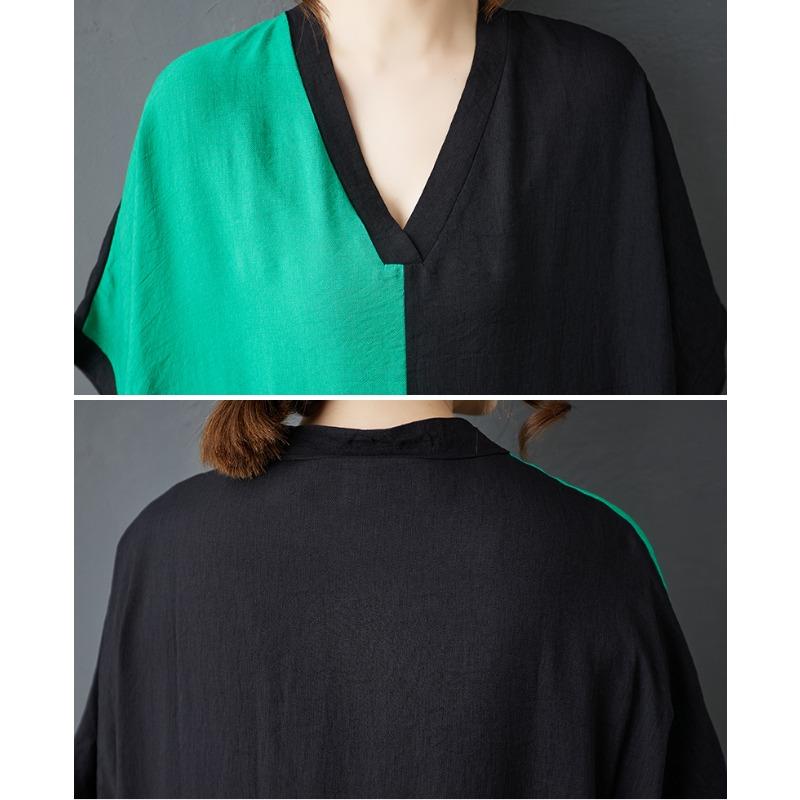 Dimanaf New 2025 Plus Size Summer Dress Women Vintage Casual V-Neck Pocket Long Dress Loose Dress Maxi