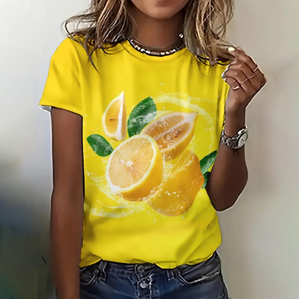 Delicious Variety Fruit Printed T-shirts Summer Comfortable Breathable Casual Loose Women's T-shirts