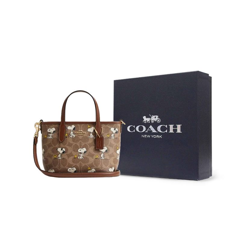 Coach X Peanuts City 15 Logo Classico Stampato Borsa Tote in Ecopelle Borse Tote da Donna Marrone CBS83-IMY3O