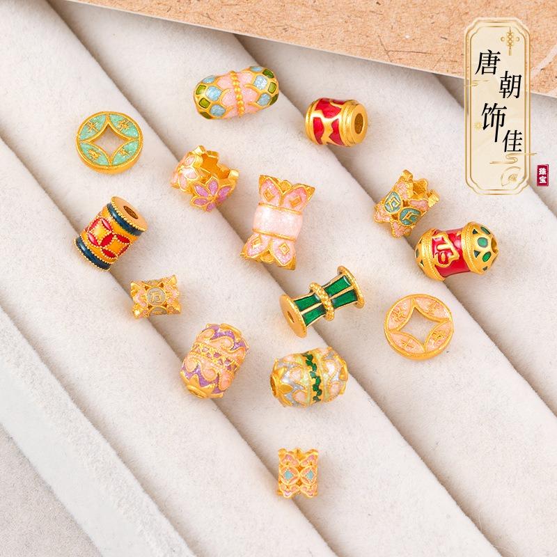 Tang Dynasty sand gold dripping oil beads bucket beads retro accessories bracelet accessories loose beads bead diy jewelry accessories