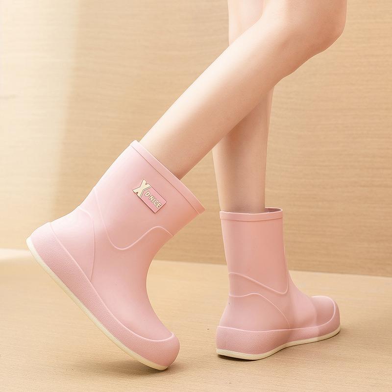 Fashion new women's wear-resistant rain shoes rain boots medium tube velvet warm water shoes kitchen non-slip waterproof work rubber shoes