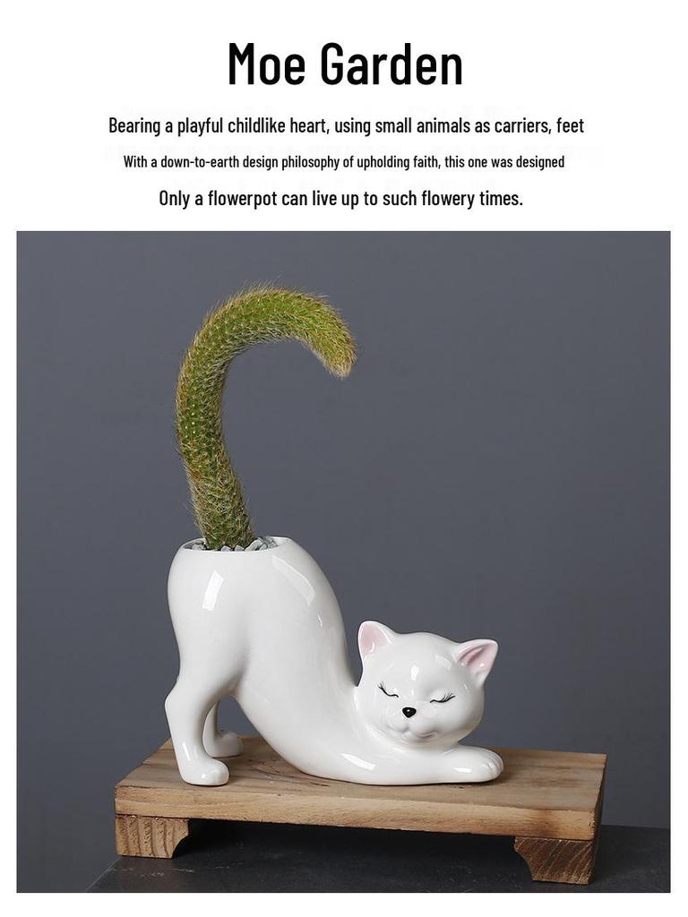Creative Cat Tail Ceramic Succulent Pot - Cartoon Cactus Flower Vase
