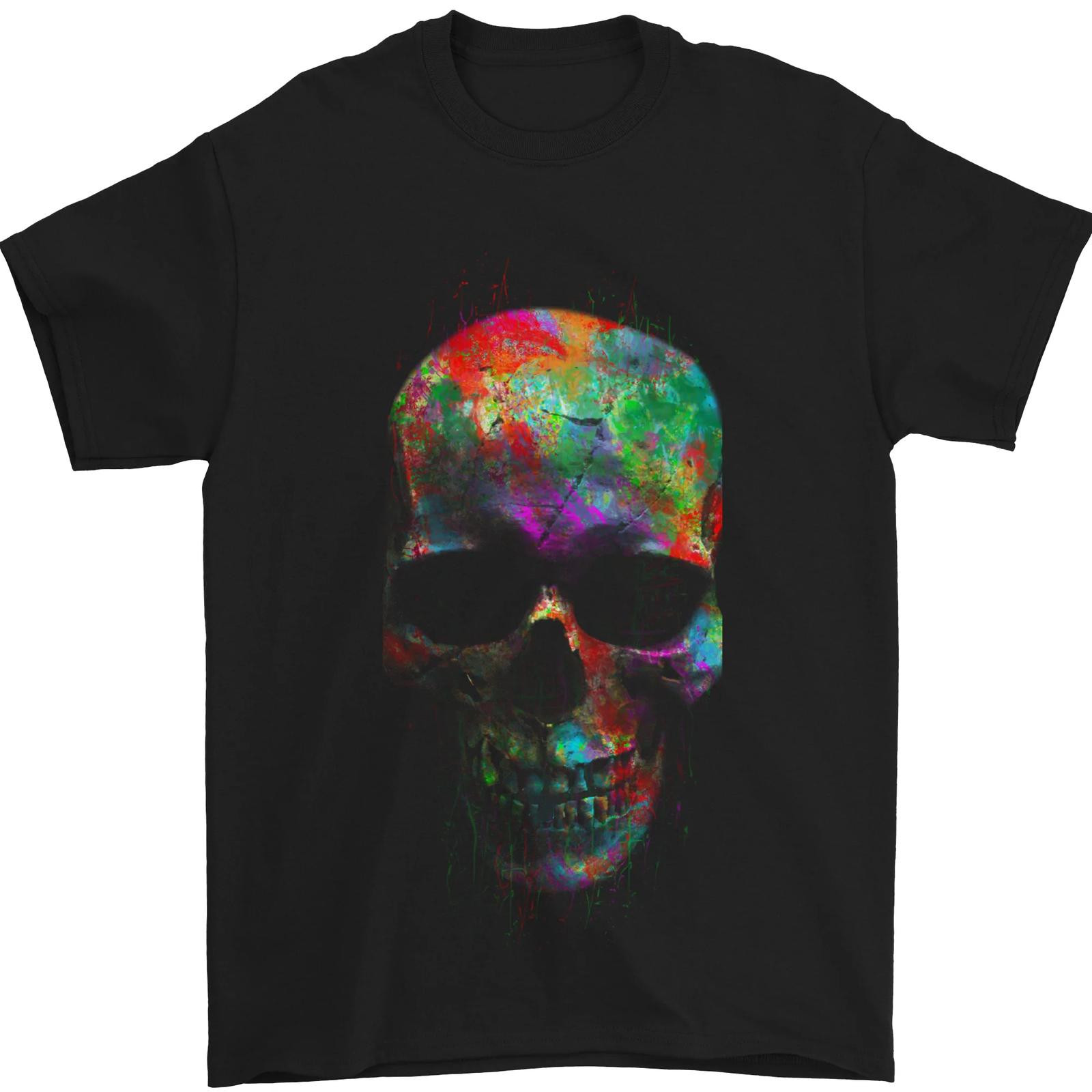 Radiantly Coloured Skull Mens T-Shirt 100% Cotton M