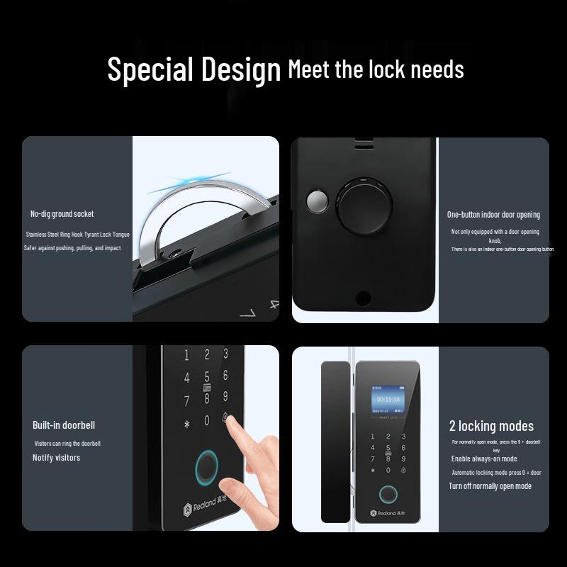 Realand ZD209 Smart Glass Door Fingerprint Access Lock CN plug (adapter included)