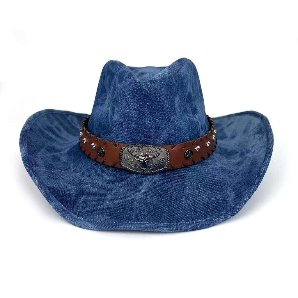 Western Cowboyhatt Europeisk och Amerikansk Stil Rese Ko Huvud Bälte Jazzhatt Män och Kvinnor Persikofärgad Hög Hatt