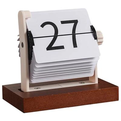A58Z Rotating Mechanism Wooden Perpetual Calendar-Vintage Flip Desktop Calendar, Nordic Minimalist Home Office Decor