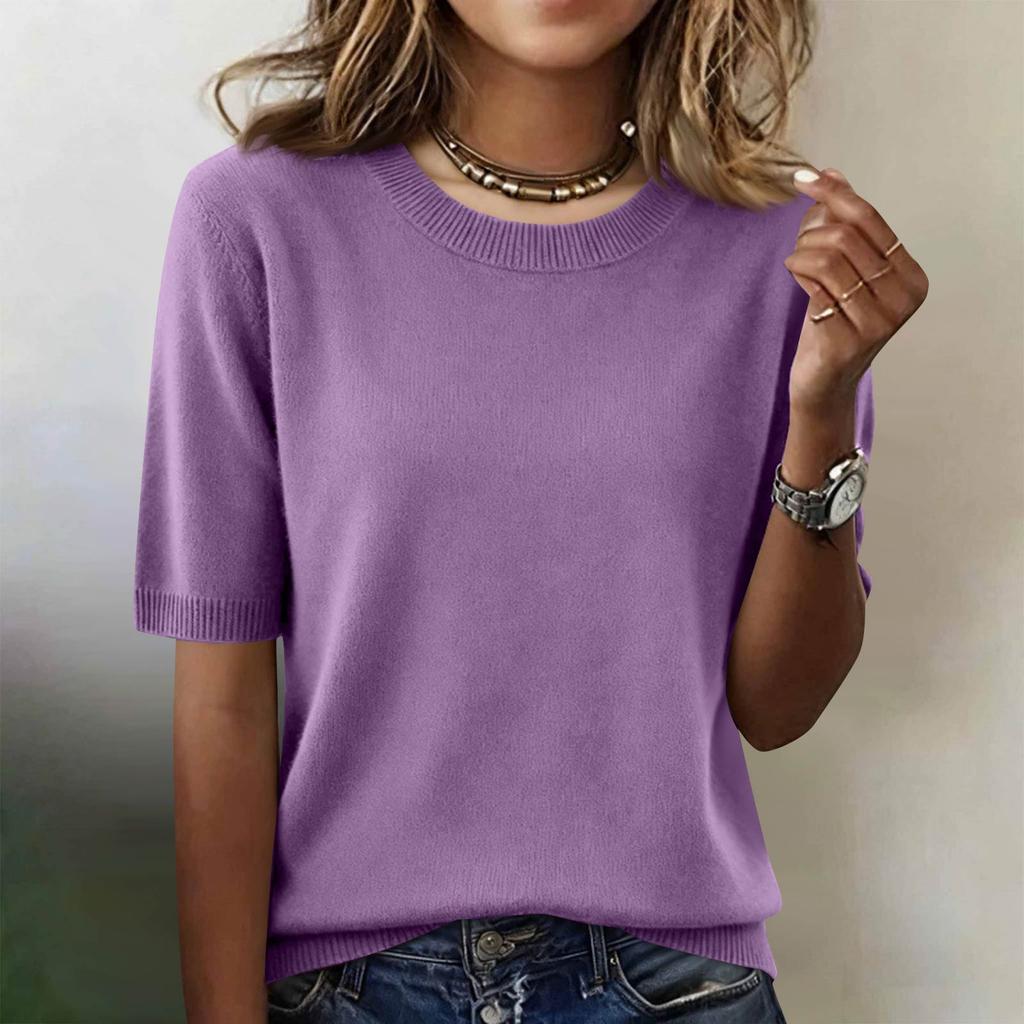 Dames casual shirt met ronde hals en korte mouwen