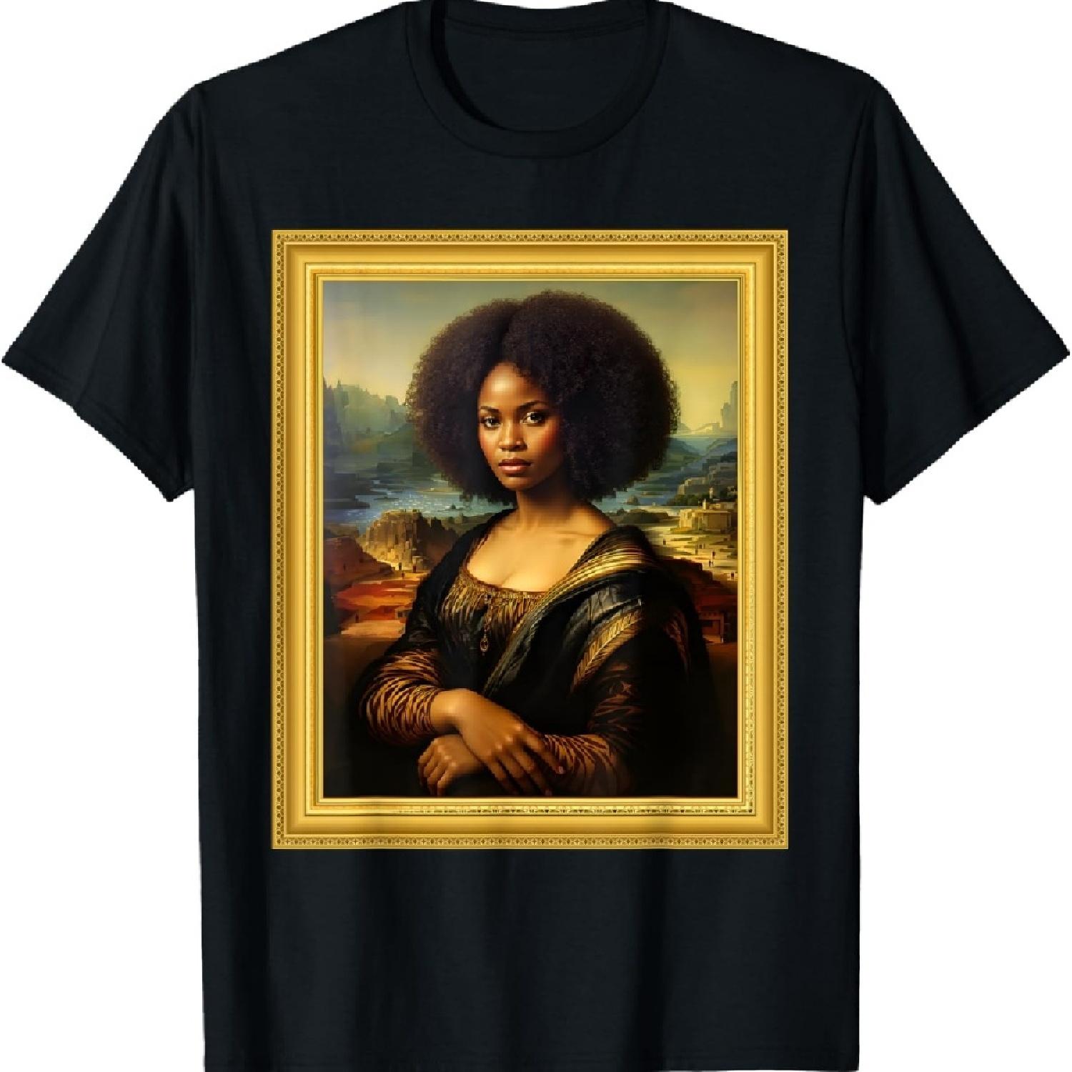 

Black Mona Lisa Afro Queen African Woman Black History Month T-Shirt S