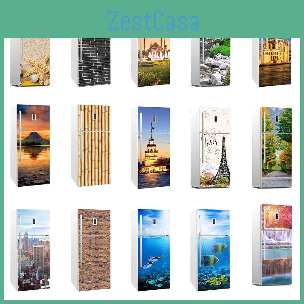 Fridge Beautiful Stickers 23tyle Scenery Refrigerator Cover Door Vinyl Self Adhesive Kitchen Furniture Decor Wrap Freezer Sticker Diy