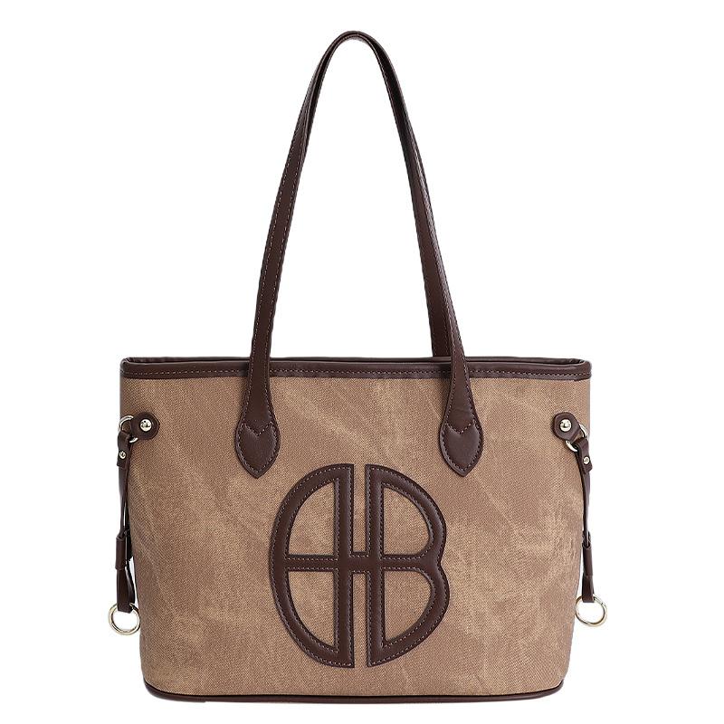 

Shoulder bag retro texture niche design commuter handbag large capacity class simple versatile casual tote bag хаки