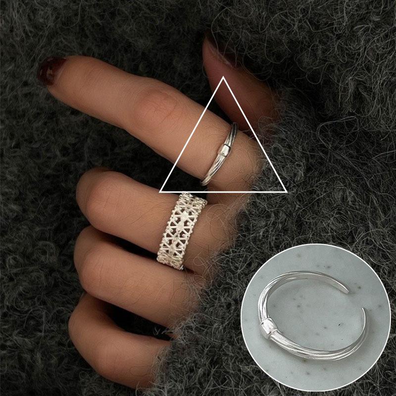 Korean Style S925 Silver-Plated Water Drop Crossover Open Ring – Women's Retro Fashion for Index Finger
