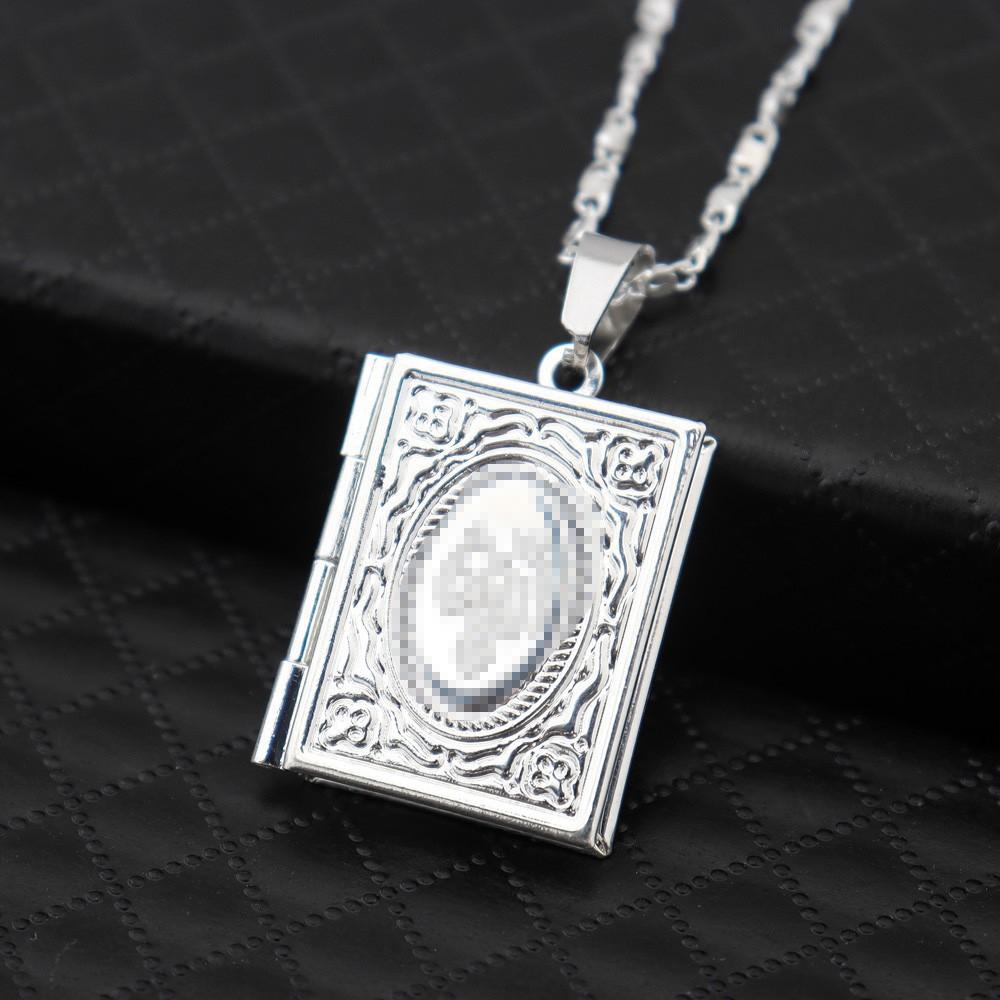 Collana con Ciondolo Scatola Fotografica Quadrata Collana Apribile a Flip Collana Semplice Gioielli