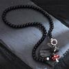 Niche Design Enamel Dripping Oil Red Small Mushroom Pendant Black Agate Beaded Necklace High-End Light Luxury Accessories
