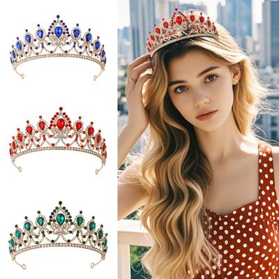 New Design Sense Golden Crown Super Glittering Crystal Headwear Baroque Queen Bride Coming of Age Ceremony Hair Headwear
