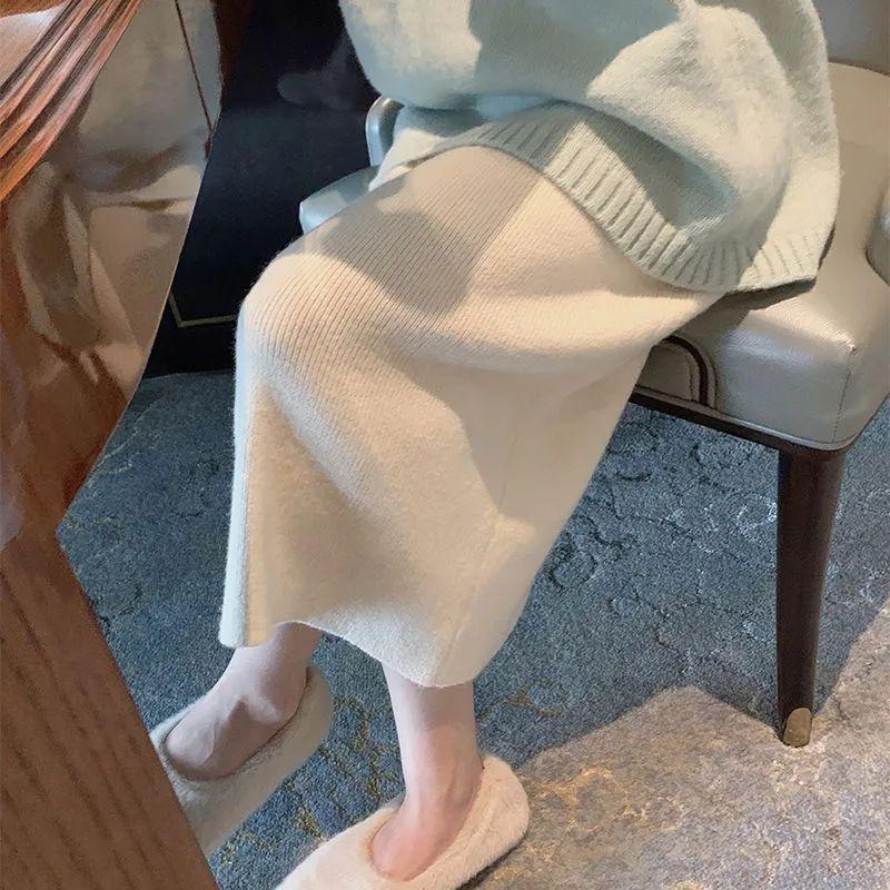 80cm High Waist Korean Style Knit Midi Skirt: Autumn/Winter Slimming Bodycon Design Without Slit