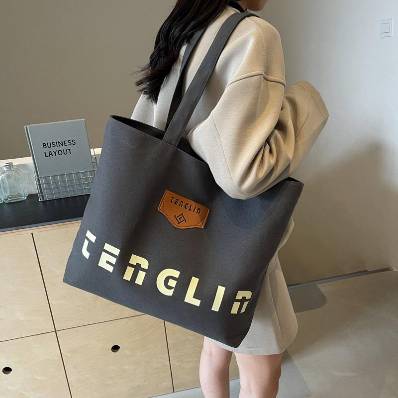 Large Capacity Tote Bag Women's Shopping Bag Letter Print Commuter Student Shoulder Bag