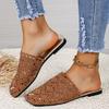 2024 Women's Hollow Lace Knit Sandals: Solid Color Flat One-Strap Slippers with Rubber Toe Cap