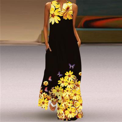 Women's Fashion Summer Spring Floral Print Sleeveless V-Neck Loose Casual Dresses