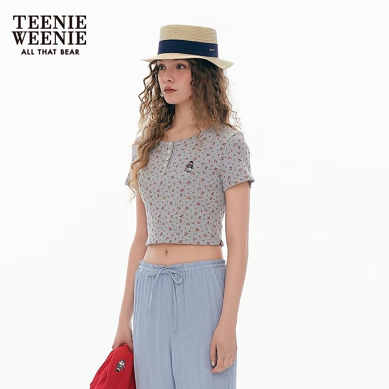 Teenie Weenie Women's Bear & Floral Round Neck T-Shirt