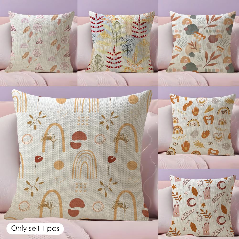 Abstract Boho Pattern Cushion Cover Durable Hypoallergenic Organic Linen Short Pillow Cover Washable