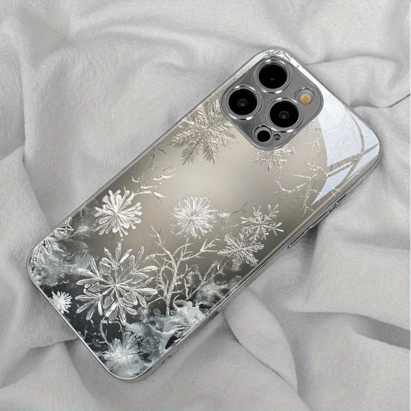 Minimalistyczne Szklane Etui na Telefon z Wzorem Lodu i Śniegu, Galwanizowane Srebrem, Dla iPhone 17 16 15 14 13 12 11 Pro Max Plus 16E 17 Air Cover