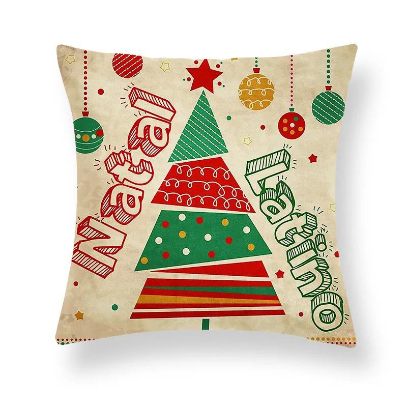 Simple Christmas Colorful Christmas Tree Pattern Printed Home Decoration Cushion Cover Living Room Sofa Pillowcase