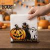 Creative Wood Napkin Organizer Halloween Wooden Holder, Cute Pastel Pumpkin Ghost Black Cat Tabletop Tissue Dispenser, Waterproof Festive Home Accents