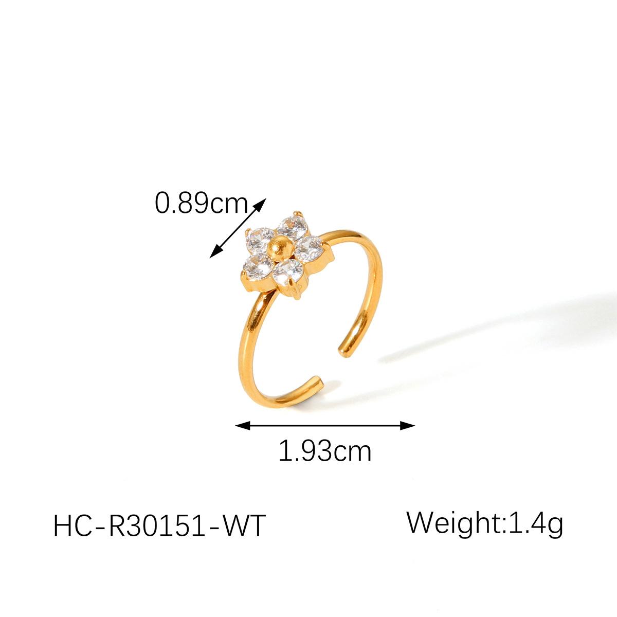

Best-selling Stainless Steel Flower Ring with Zircon Inlay for Women, French Light Luxury High-end Titanium Steel Open Ring белый