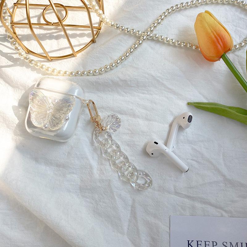 Colorful Butterfly Airpods1/2 Earphone Cover Creative Shell Chain Airpodspro Protective Case Transparent Pearl