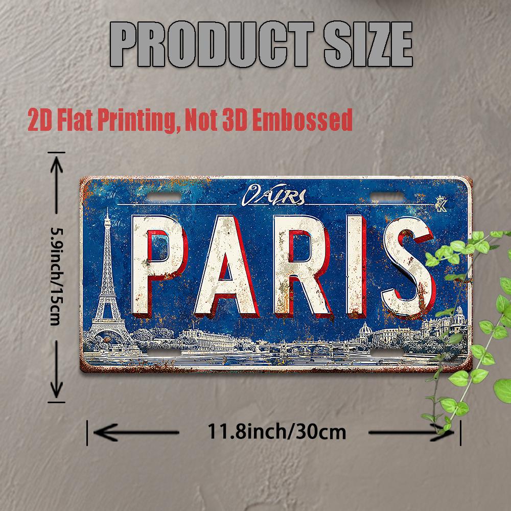 Paris Metal License Plate - Vintage French Cityscape Design, Blue Background - Heavy-Duty Aluminum Wall Decor