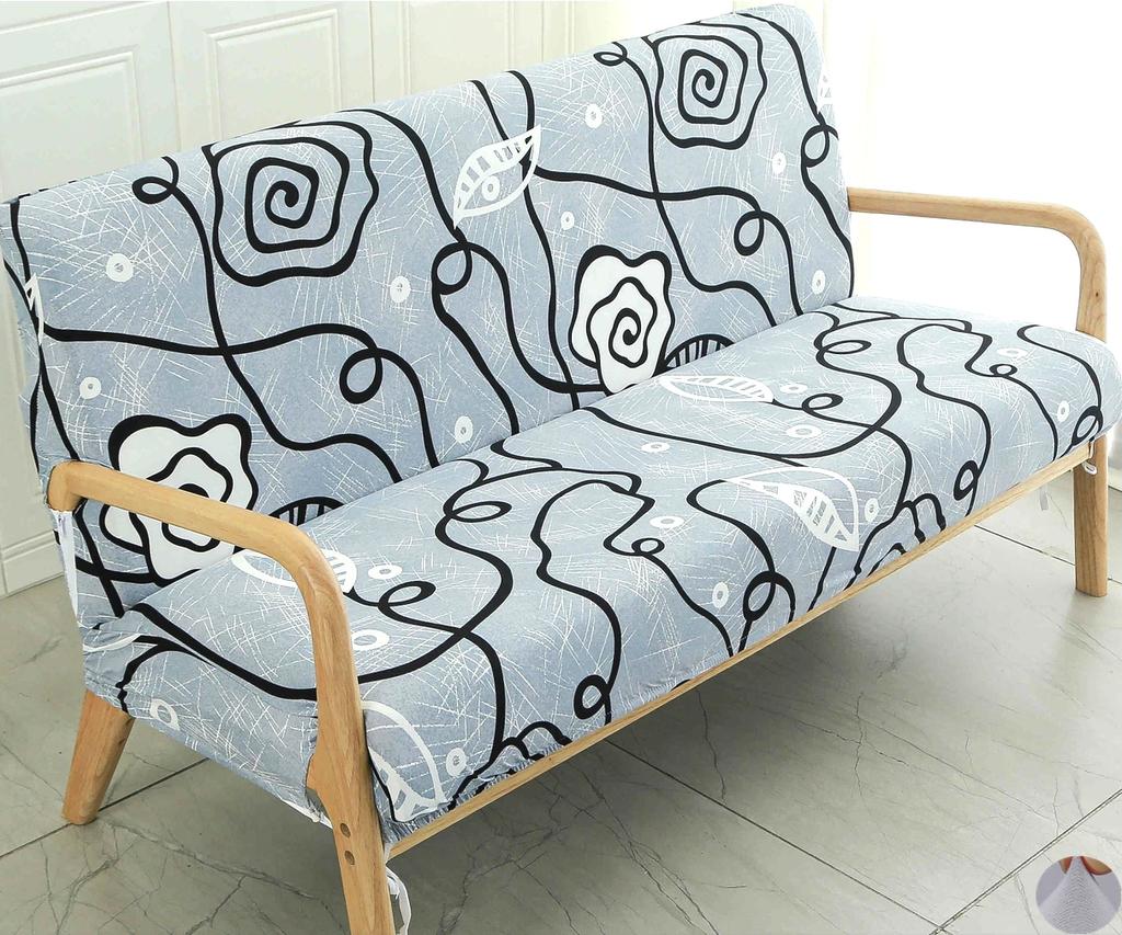 Printing Armless Futon Covers Stretch Futon Couch Cover Folding Sofa Bed Slipcover Furniture Protector with Elastic Bottom