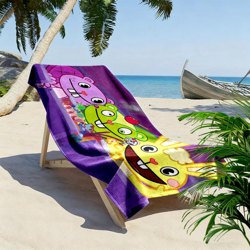 Serviette de plage Happy Tree Friends Impression plate 2D, Grande serviette douce à séchage rapide pour la plage, le camping, la natation. NSTJ0928233